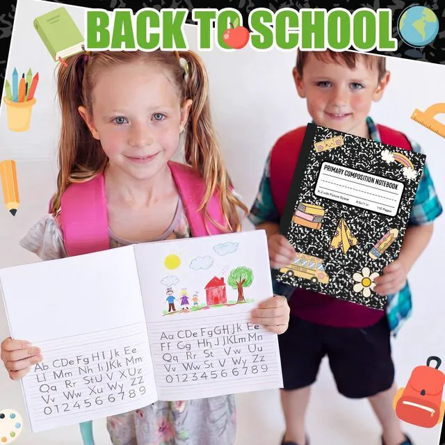 Alt view image 2 of 7 - 6 Pcs Marble Primary Composition Notebook with Picture Space Bulk Notebook for Grades K-2, 110 Page 8.5 x 11'' Half Primary Journal, Drawing Story, Back to School First Day of School