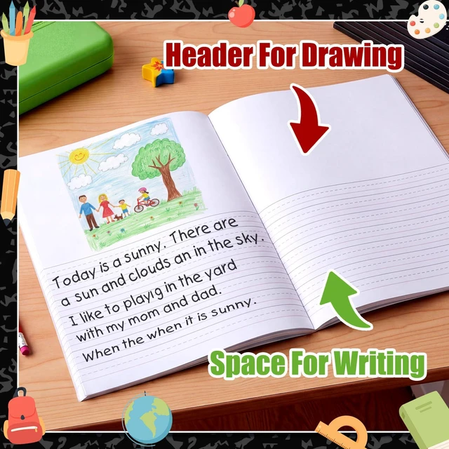 Alt view image 3 of 7 - 6 Pcs Marble Primary Composition Notebook with Picture Space Bulk Notebook for Grades K-2, 110 Page 8.5 x 11'' Half Primary Journal, Drawing Story, Back to School First Day of School