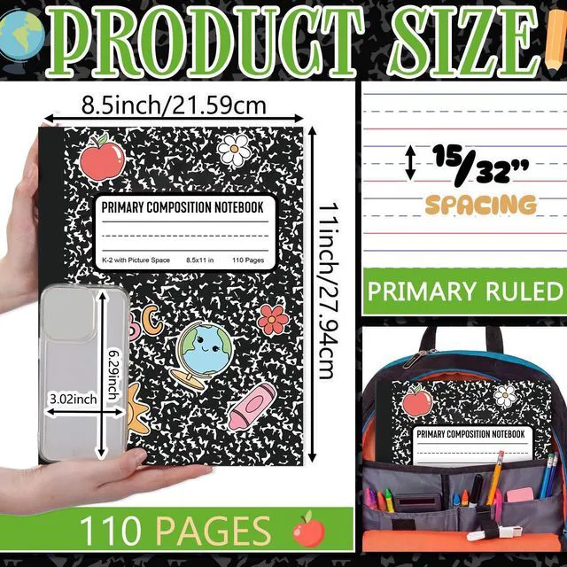 Alt view image 4 of 7 - 6 Pcs Marble Primary Composition Notebook with Picture Space Bulk Notebook for Grades K-2, 110 Page 8.5 x 11'' Half Primary Journal, Drawing Story, Back to School First Day of School