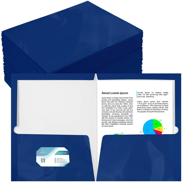 Main image of 100 Pack Glossy 2 Pocket Folders Bulk, Letter Size,Blue Back to School Ready: Laminated Paper Holds up to 50 Sheets Each for Classroom Handouts, Presentations and Office Documents