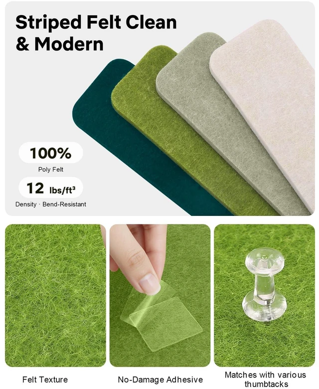 Alt view image 3 of 7 - Small Cork Bulletin Board Tiles, Felt Wall Decor and Office Desk Accessories for Vision, Message Center, Picture and Prayer Board, Dorm, Room, Home Office Essentials and Organization(Sagewood)