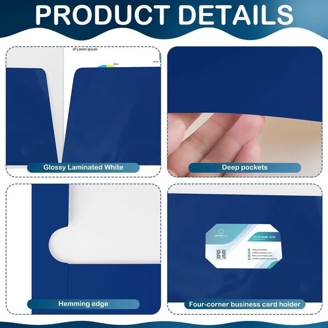Alt view image 3 of 5 - 200 Pack Glossy 2 Pocket Folders Bulk, Letter Size,Blue Back to School Ready: Laminated Paper Holds up to 50 Sheets Each for Classroom Handouts, Presentations and Office Documents