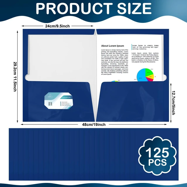 Alt view image 2 of 5 - 125 Pack Glossy 2 Pocket Folders Bulk, Letter Size,Blue Back to School Ready: Laminated Paper Holds up to 50 Sheets Each for Classroom Handouts, Presentations and Office Documents