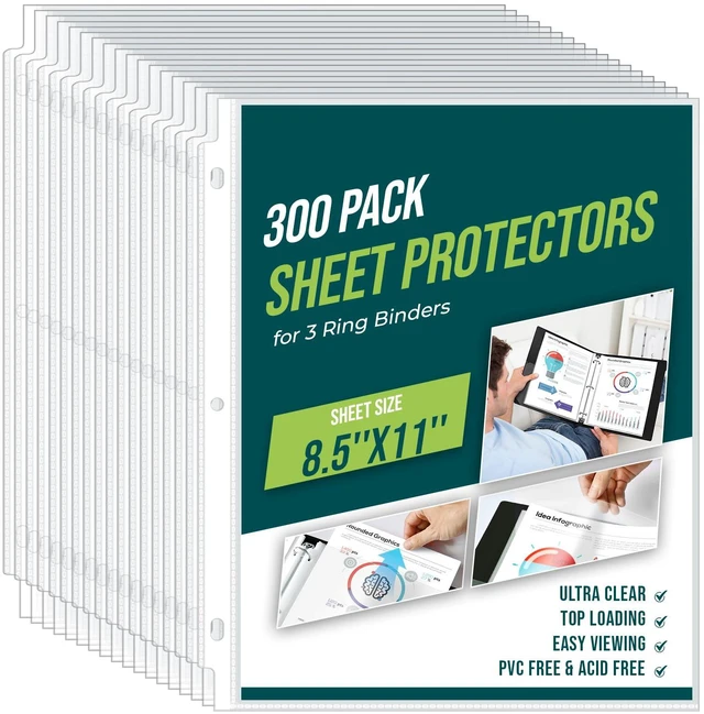 Main image of Sheet Protectors 8.5 x11 Inch Clear Page Protectors for 3 Ring Binder,300 Pack Plastic Sleeves for Paper,Documents and Photos,Top Loading Binder Sleeves Paper Protector Letter Size