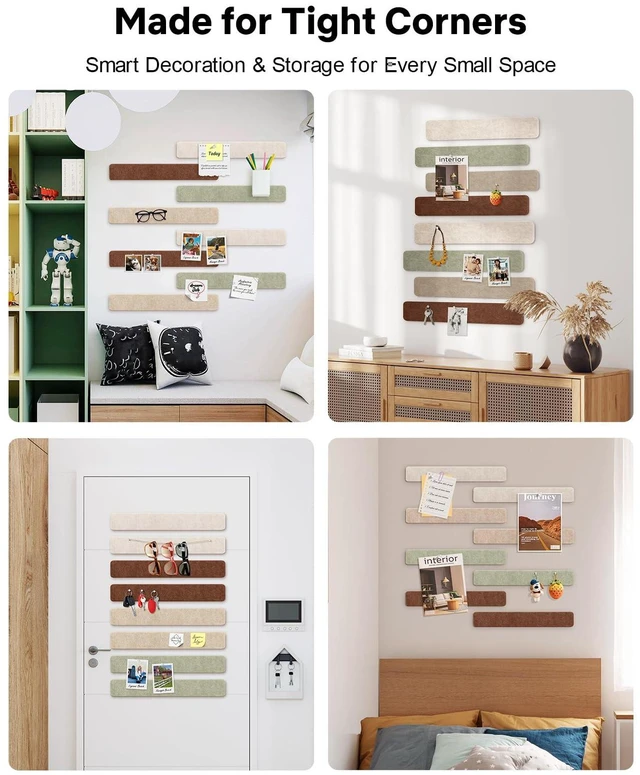 Alt view image 7 of 7 - Small Cork Bulletin Board Tiles, Felt Wall Decor and Office Desk Accessories for Vision, Message Center, Picture and Prayer Board, Dorm, Room, Home Office Essentials and Organization(Boho)