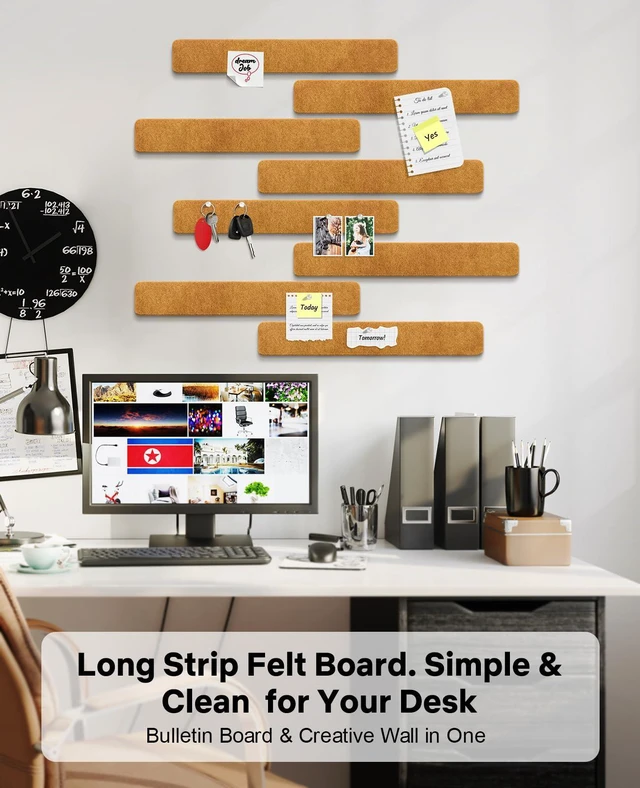 Alt view image 6 of 7 - Small Cork Bulletin Board Tiles, Felt Wall Decor and Office Desk Accessories for Vision, Message Center, Picture and Prayer Board, Dorm, Room, Home Office Essentials and Organization(Sunset Yellow)