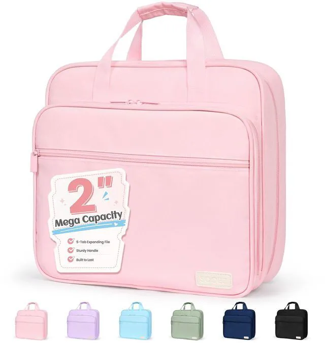 Main image of Zipper Binder Bag, 2 Inch 3 Ring O-Ring Binder, 5-Tab Dividers Folder Expanding File Folder, Paper Organizer Holds 900 Sheets, Binder Storage with Handle, School Classroom Office Supplies, Pink