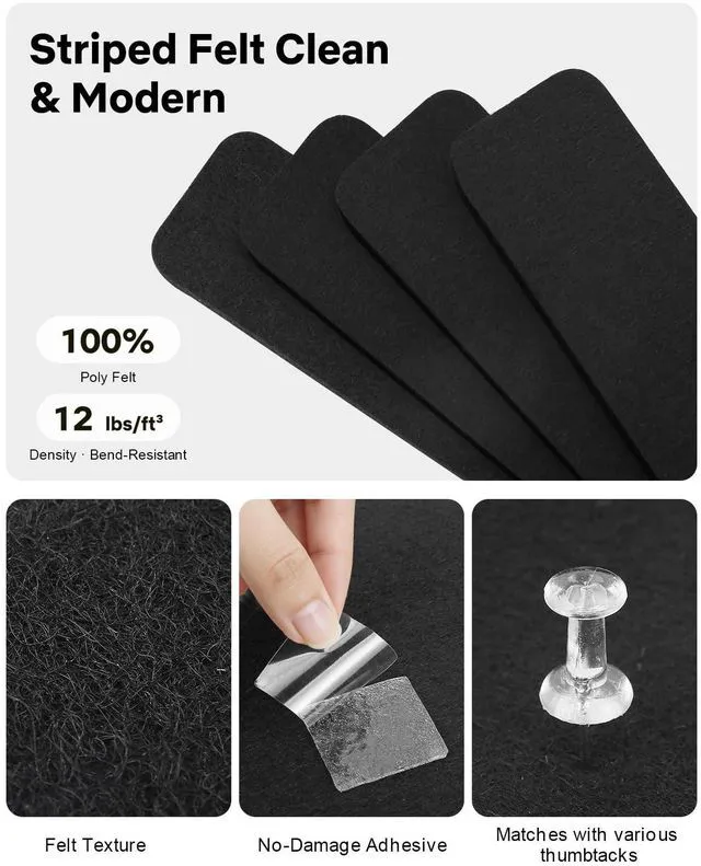 Alt view image 3 of 7 - Small Cork Bulletin Board Tiles, Felt Wall Decor and Office Desk Accessories for Vision, Message Center, Picture and Prayer Board, Dorm, Room, Home Office Essentials and Organization(Black)