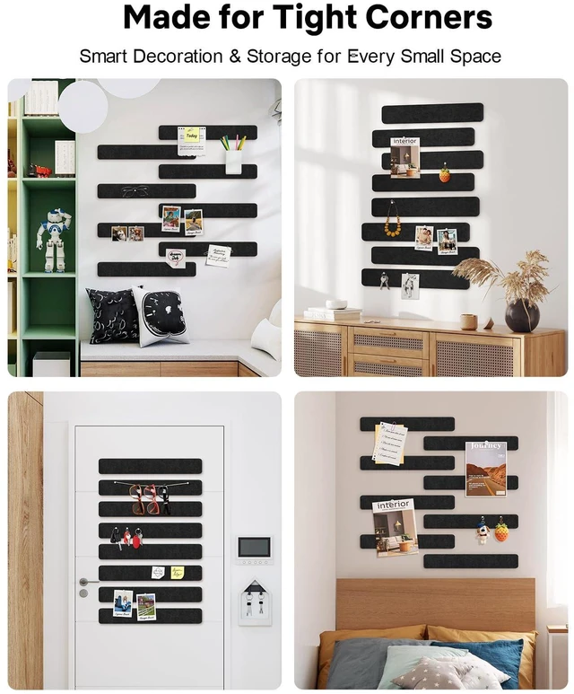 Alt view image 7 of 7 - Small Cork Bulletin Board Tiles, Felt Wall Decor and Office Desk Accessories for Vision, Message Center, Picture and Prayer Board, Dorm, Room, Home Office Essentials and Organization(Black)