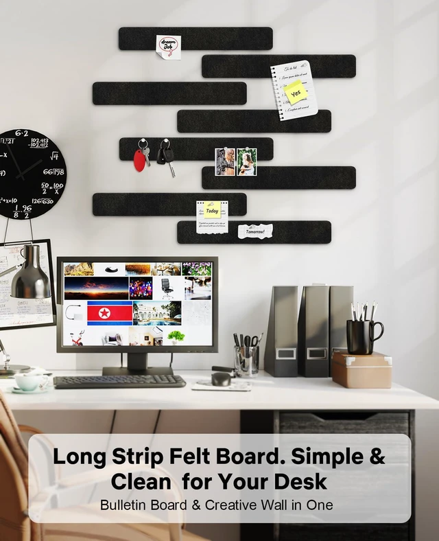 Alt view image 6 of 7 - Small Cork Bulletin Board Tiles, Felt Wall Decor and Office Desk Accessories for Vision, Message Center, Picture and Prayer Board, Dorm, Room, Home Office Essentials and Organization(Black)