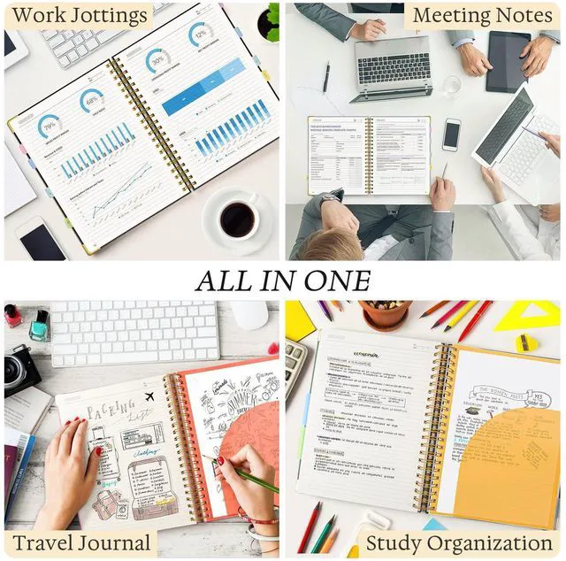 Alt view image 6 of 7 - Hardcover Spiral Notebook 8.5" x 11": 5 Subject Notebooks College Ruled Pocket Dividers & Ruler, Leather, 300 Pages 100GSM Thick Writing Journal for Women, Large A4 Lined Notebooks for Work School