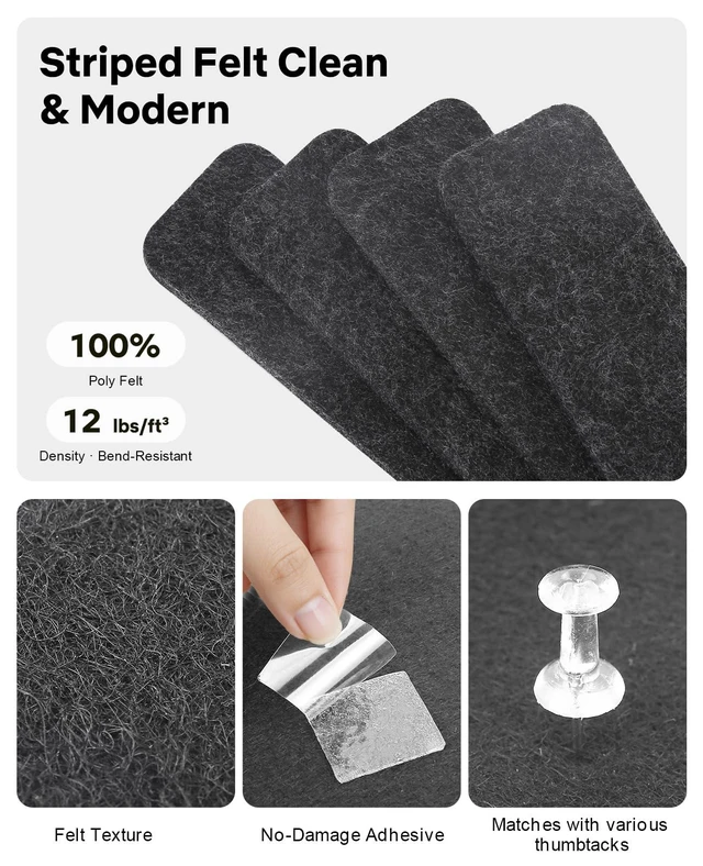 Alt view image 3 of 7 - Small Cork Bulletin Board Tiles, Felt Wall Decor and Office Desk Accessories for Vision, Message Center, Picture and Prayer Board, Dorm, Room, Home Office Essentials and Organization(Charcoal Gray)