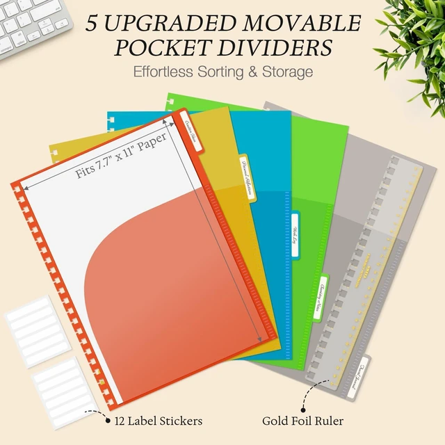Alt view image 3 of 7 - Hardcover Spiral Notebook 8.5" x 11": 5 Subject Notebooks College Ruled Pocket Dividers & Ruler, Leather, 300 Pages 100GSM Thick Writing Journal for Women, Large A4 Lined Notebooks for Work School