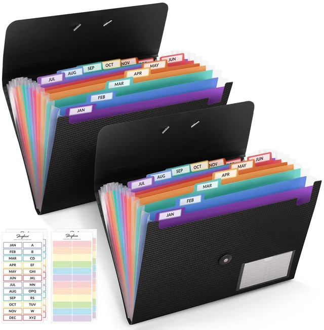 Main image of 2Pack Expanding File Folder, Accordion File Organizer with 13 Pocket Accordion Folder with Labels for A4/Letter Sized Paper, Document Receipt Organizer for Office, School, Home