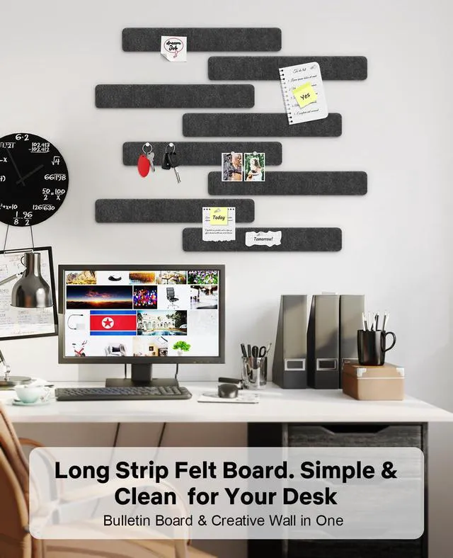 Alt view image 6 of 7 - Small Cork Bulletin Board Tiles, Felt Wall Decor and Office Desk Accessories for Vision, Message Center, Picture and Prayer Board, Dorm, Room, Home Office Essentials and Organization(Charcoal Gray)