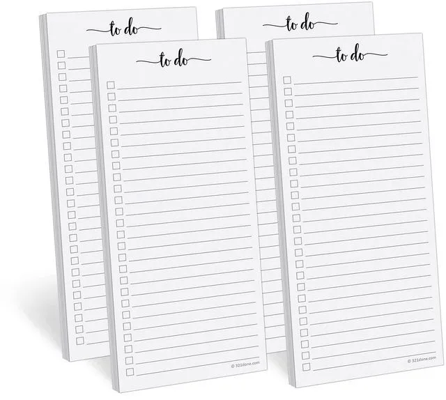 Main image of To Do List Notepad, Skinny 3.7x8.5 Inches, 4-Pack, 50 Sheets Each Made in USA - Slim College Ruled Checklist Pads for Tasks, Errands and Groceries, Thick Bright White Paper, Tear-Off Sheets
