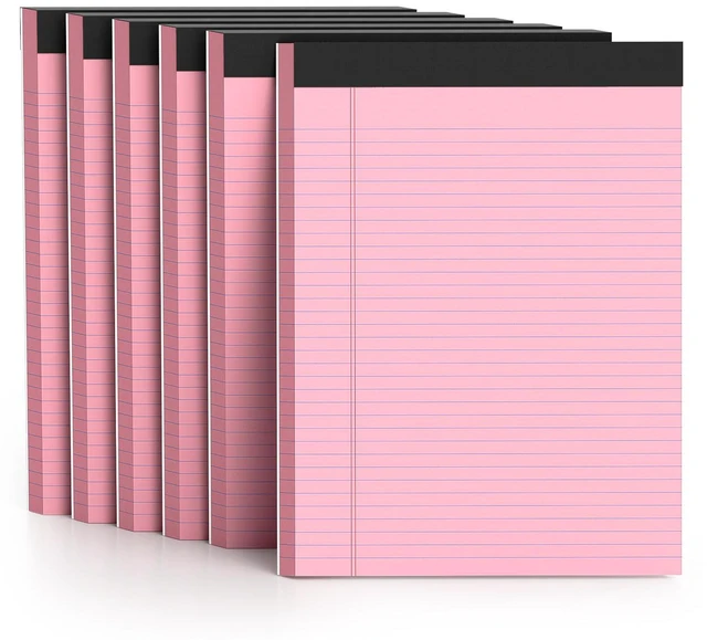 Main image of 8.5 x 11 Inch Pink Legal Pads, 6-Pack College Ruled Paper Note Pads Narrow Ruled Notepad Perforated Writing Pad 8.5x11 Pads of Paper 300 Sheets
