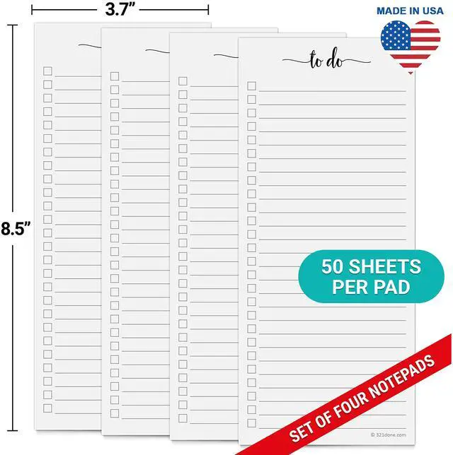 Alt view image 2 of 3 - To Do List Notepad, Skinny 3.7x8.5 Inches, 4-Pack, 50 Sheets Each Made in USA - Slim College Ruled Checklist Pads for Tasks, Errands and Groceries, Thick Bright White Paper, Tear-Off Sheets