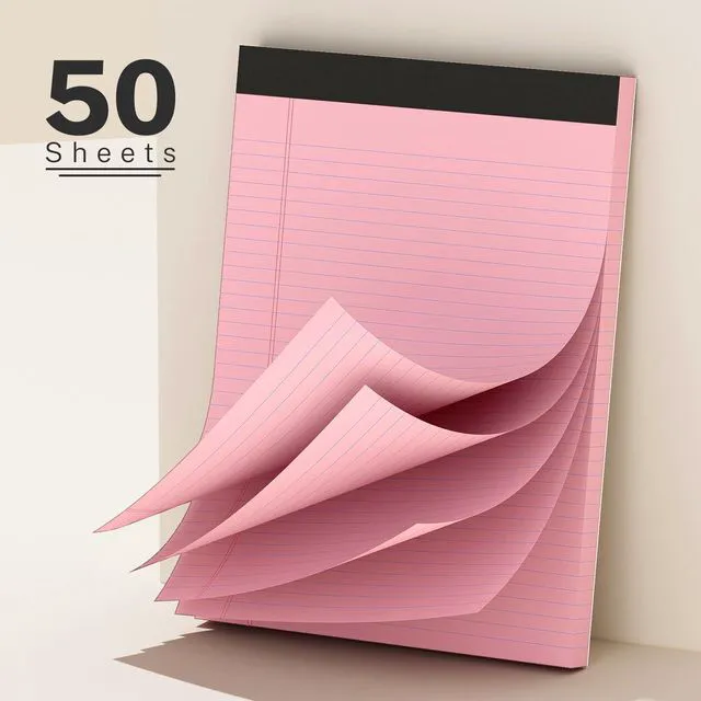 Alt view image 3 of 7 - 8.5 x 11 Inch Pink Legal Pads, 6-Pack College Ruled Paper Note Pads Narrow Ruled Notepad Perforated Writing Pad 8.5x11 Pads of Paper 300 Sheets