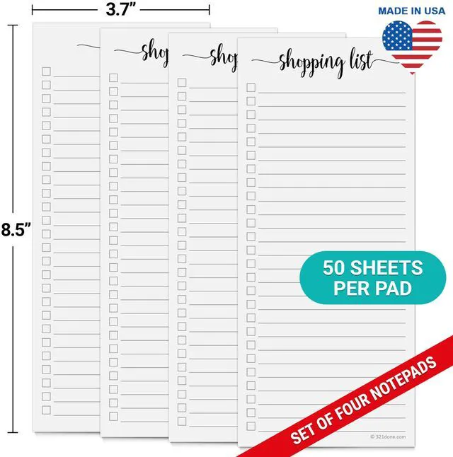 Alt view image 2 of 3 - Grocery List Notepad, Skinny 3.7x8.5 Inches, 4-Pack, 50 Sheets Each Made in USA - Slim Shopping List Pads for Kitchen Planning, Meal Prep and Errands, Thick Bright White Paper, Tear-Off Sheets