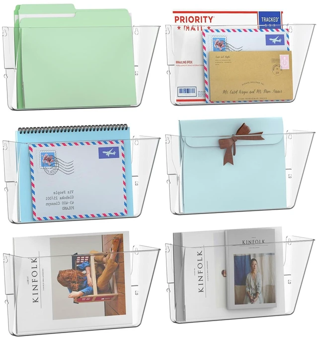 Main image of 6 Pack Clear Single Pocke Hanging Wall Mount File Holder Organizer Acrylic Hanging Wall Organizer, Plastic Wall Mount Mails Magazines Organizer for Office and Home