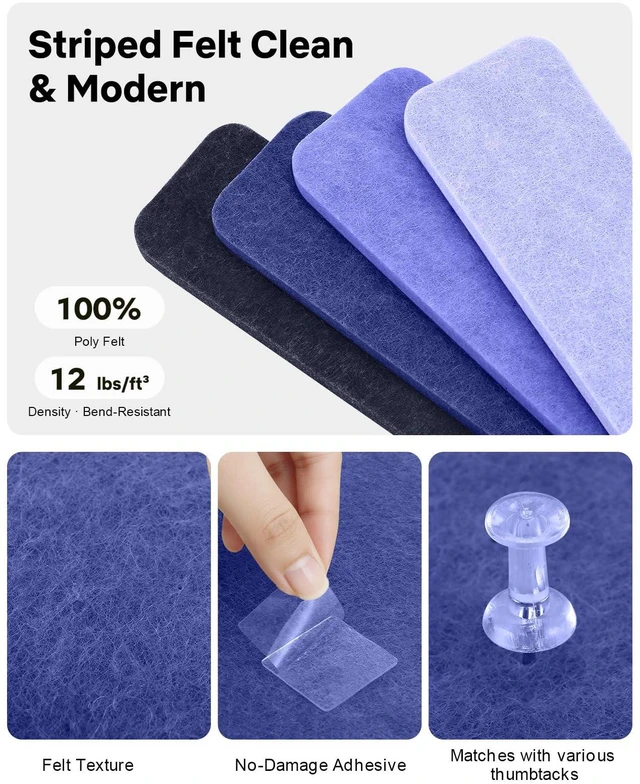 Alt view image 3 of 7 - Small Cork Bulletin Board Tiles, Felt Wall Decor and Office Desk Accessories for Vision, Message Center, Picture and Prayer Board, Dorm, Room, Home Office Essentials and Organization(Denim Mist)