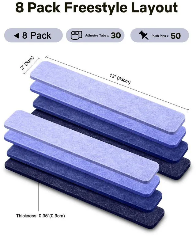 Alt view image 2 of 7 - Small Cork Bulletin Board Tiles, Felt Wall Decor and Office Desk Accessories for Vision, Message Center, Picture and Prayer Board, Dorm, Room, Home Office Essentials and Organization(Denim Mist)