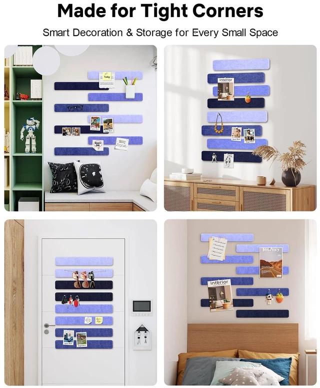 Alt view image 7 of 7 - Small Cork Bulletin Board Tiles, Felt Wall Decor and Office Desk Accessories for Vision, Message Center, Picture and Prayer Board, Dorm, Room, Home Office Essentials and Organization(Denim Mist)
