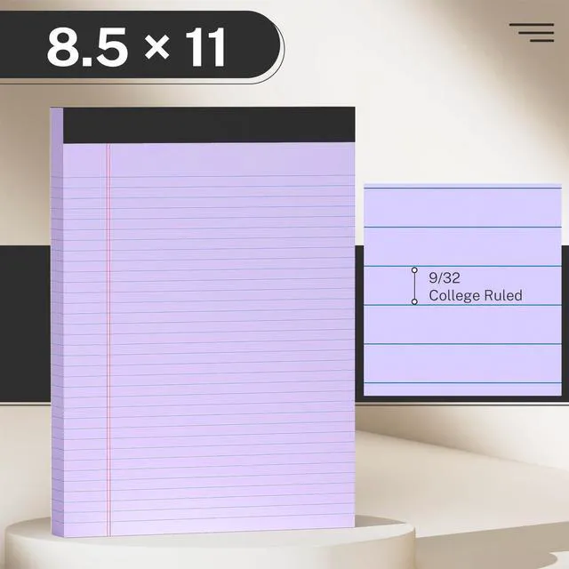 Alt view image 2 of 7 - 300 Sheets Purple Legal Pads 8.5 x 11 College Ruled Paper 6-Pack Note Pad Narrow Ruled 50 Sheets per Notepad Perforated Writing Pad Durable Sturdy Back 8x11 Pads of Paper