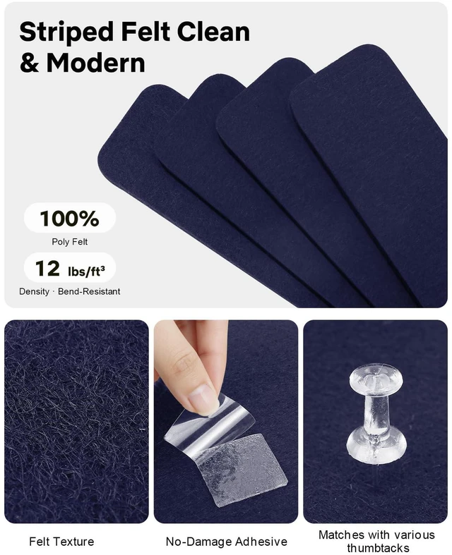 Alt view image 3 of 7 - Small Cork Bulletin Board Tiles, Felt Wall Decor and Office Desk Accessories for Vision, Message Center, Picture and Prayer Board, Dorm, Room, Home Office Essentials and Organization(Denim Blue)