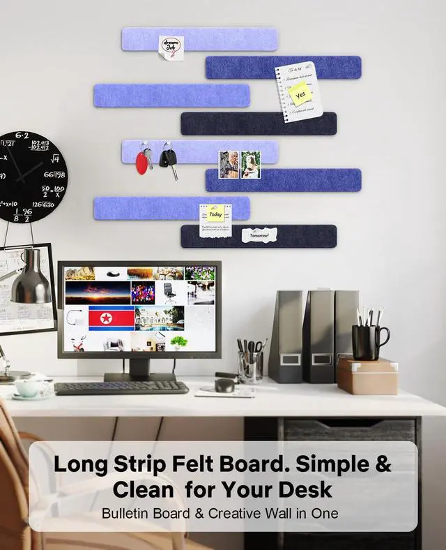Alt view image 6 of 7 - Small Cork Bulletin Board Tiles, Felt Wall Decor and Office Desk Accessories for Vision, Message Center, Picture and Prayer Board, Dorm, Room, Home Office Essentials and Organization(Denim Mist)
