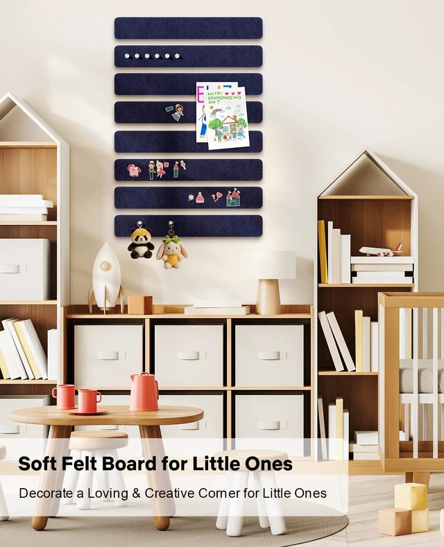 Alt view image 4 of 7 - Small Cork Bulletin Board Tiles, Felt Wall Decor and Office Desk Accessories for Vision, Message Center, Picture and Prayer Board, Dorm, Room, Home Office Essentials and Organization(Denim Blue)