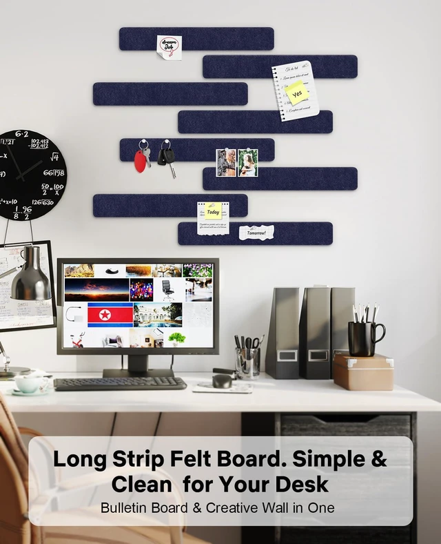 Alt view image 6 of 7 - Small Cork Bulletin Board Tiles, Felt Wall Decor and Office Desk Accessories for Vision, Message Center, Picture and Prayer Board, Dorm, Room, Home Office Essentials and Organization(Denim Blue)