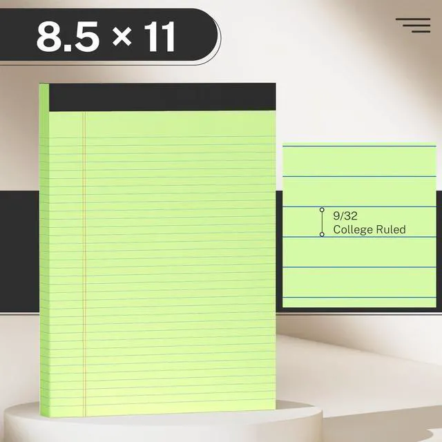 Alt view image 2 of 7 - 300 Sheets Green Legal Pads 8.5 x 11 College Ruled Paper 6-Pack Note Pads Narrow Ruled 50 Sheets per Notepad Perforated Writing Pad Durable Sturdy Back 8x11 Pads of Paper