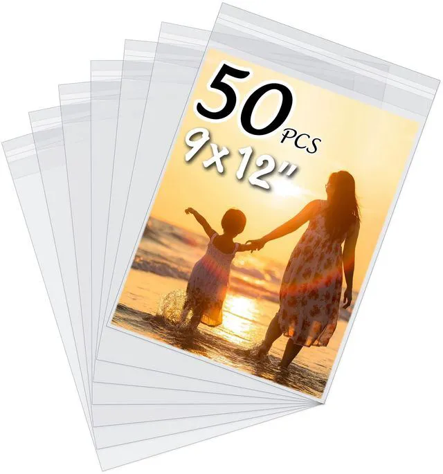 Main image of 50 Pack Acid-Free Crystal Clear Sleeves Storage Bags for 9x12 Art Prints Pictures,Photos,Framing Mat Mattes (Bag Size: 9 3/8"x12 2/5")