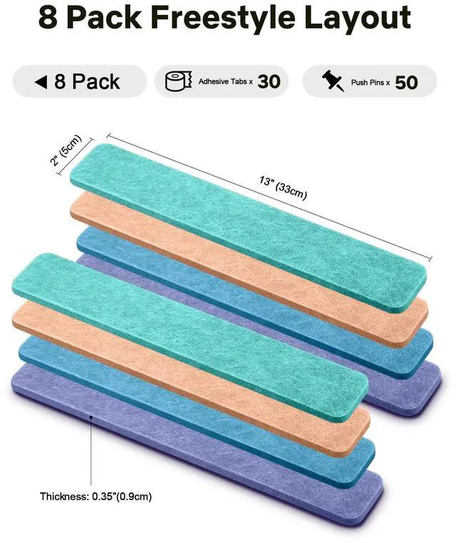 Alt view image 2 of 7 - Small Cork Bulletin Board Tiles, Felt Wall Decor and Office Desk Accessories for Vision, Message Center, Picture and Prayer Board, Dorm, Room, Home Office Essentials and Organization(Coastal Haze)