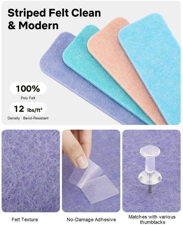 Alt view image 3 of 7 - Small Cork Bulletin Board Tiles, Felt Wall Decor and Office Desk Accessories for Vision, Message Center, Picture and Prayer Board, Dorm, Room, Home Office Essentials and Organization(Coastal Haze)