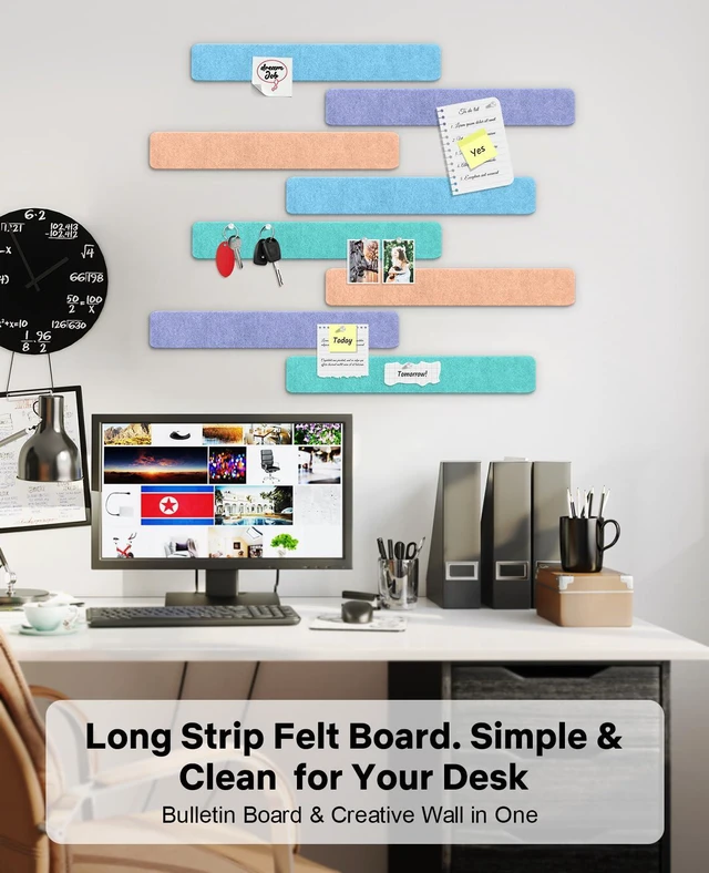 Alt view image 6 of 7 - Small Cork Bulletin Board Tiles, Felt Wall Decor and Office Desk Accessories for Vision, Message Center, Picture and Prayer Board, Dorm, Room, Home Office Essentials and Organization(Coastal Haze)