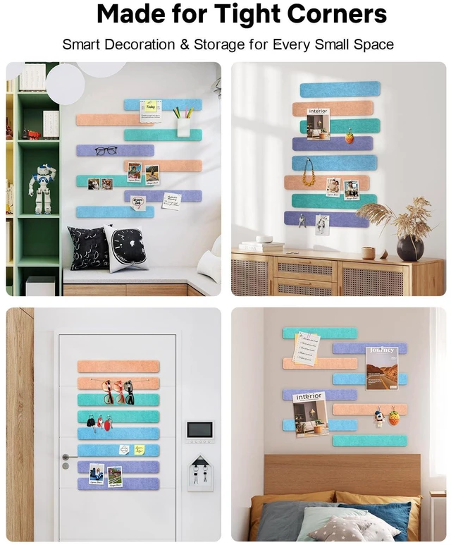 Alt view image 7 of 7 - Small Cork Bulletin Board Tiles, Felt Wall Decor and Office Desk Accessories for Vision, Message Center, Picture and Prayer Board, Dorm, Room, Home Office Essentials and Organization(Coastal Haze)