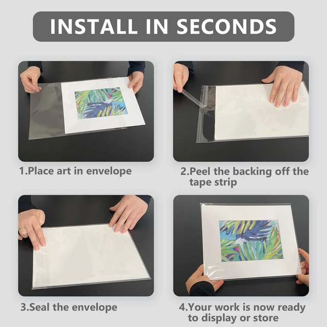 Alt view image 7 of 7 - 50 Pack Acid-Free Crystal Clear Sleeves Storage Bags for 8.5x11 Art Prints Pictures,Photos,Framing Mat Mattes (Bag Size: 9"x11 3/7")