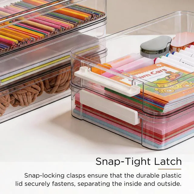 Alt view image 3 of 7 - 5Packs 13''x9''Paper Storage Box with Lids, Clear Organizer Stackable File Box for Organizing A4 Paper, Letters, Documents, Art Supplies, and Crafts,Project Case