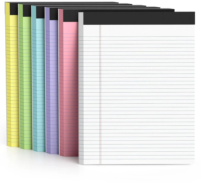 Main image of 6 Pack Colored Legal Pads 8.5 x 11 College Ruled Paper Note Pads Narrow Ruled 50 Sheets per Notepad Perforated Writing Pad Durable Sturdy Back 8x11 Pads of Paper Pink Purple Blue Green White Yellow
