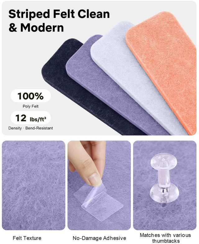 Alt view image 3 of 7 - Small Cork Bulletin Board Tiles, Felt Wall Decor and Office Desk Accessories for Vision, Message Center, Picture and Prayer Board, Dorm, Room, Home Office Essentials and Organization(Heather Grey)