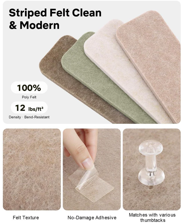 Alt view image 3 of 7 - Small Cork Bulletin Board Tiles, Felt Wall Decor and Office Desk Accessories for Vision, Message Center, Picture and Prayer Board, Dorm, Room, Home Office Essentials and Organization(Linen Dusk)
