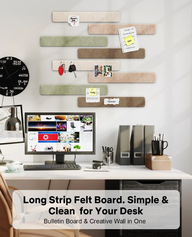 Alt view image 4 of 7 - Small Cork Bulletin Board Tiles, Felt Wall Decor and Office Desk Accessories for Vision, Message Center, Picture and Prayer Board, Dorm, Room, Home Office Essentials and Organization(Linen Dusk)