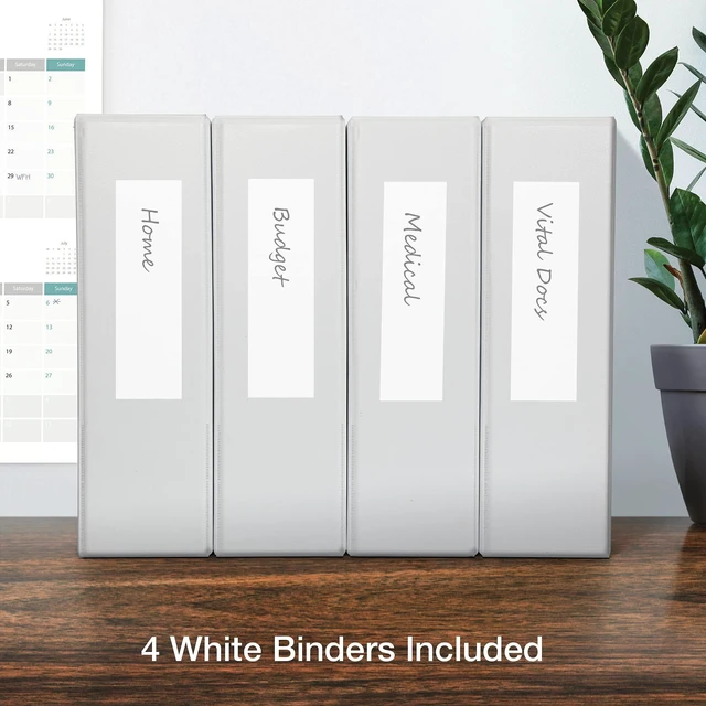 Alt view image 5 of 6 - 3 Ring Binders, Binders for School and Office, 3 Inch ONE-Touch Easy Open D Rings, 3-Sided View Binder Covers, Xtralife Hinge, Non-Stick, PVC-Free, White, 650-Sheet Capacity, 4 Pack (79915)