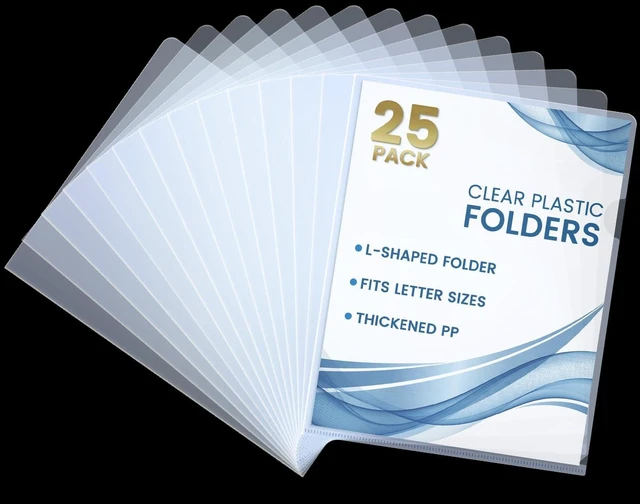 Main image of 25 Pack Clear Document Folder Project Pockets, Plastic File Folders Letter Size, Clear Sleeves for Paper Protector 8.5 x 11, Presentation Folders Report Covers