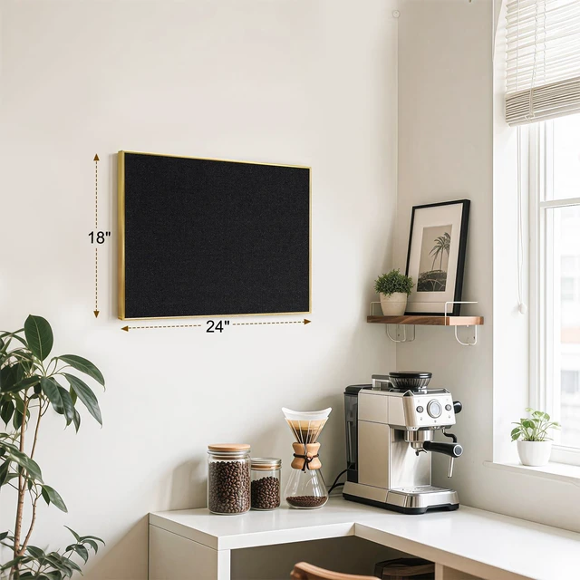 Alt view image 6 of 7 - Linen Bulletin Board, 24"x18" Decorative Fabric Pin Board Vision Board Gold Aluminum Frame, Upgraded Black Canvas Surface, Wall Mounted, for Home Office Bedroom Dorm Wall Decor