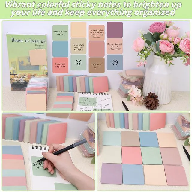 Alt view image 4 of 7 - 60 Pack Vintage Sticky Notes 3x3 Inch 12 Retro Colors Memo Pads Bulk 56 Sheets Each, Round Corner Design, Self Adhesive Notes, Office Supplies, Back to School, Teacher, Student, Organization