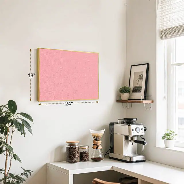 Alt view image 2 of 7 - Linen Bulletin Board, 24"x18" Decorative Fabric Pin Board Vision Board Gold Aluminum Frame, Upgraded Pink Canvas Surface, Wall Mounted, for Home Office Bedroom Dorm Wall Decor